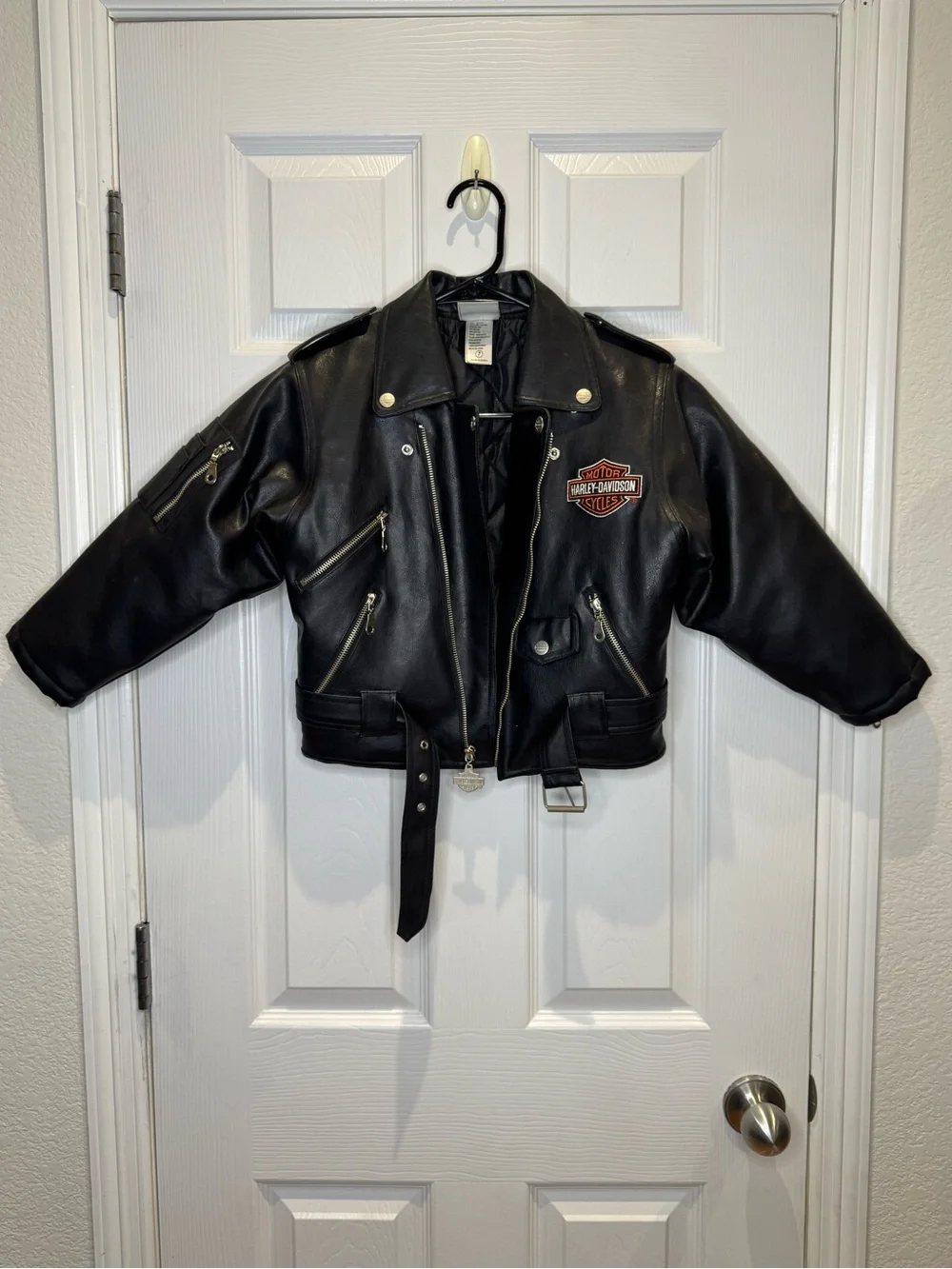 Harley Davidson Motorcycle Kid's Size 7 Faux Leather Jacket Black Biker